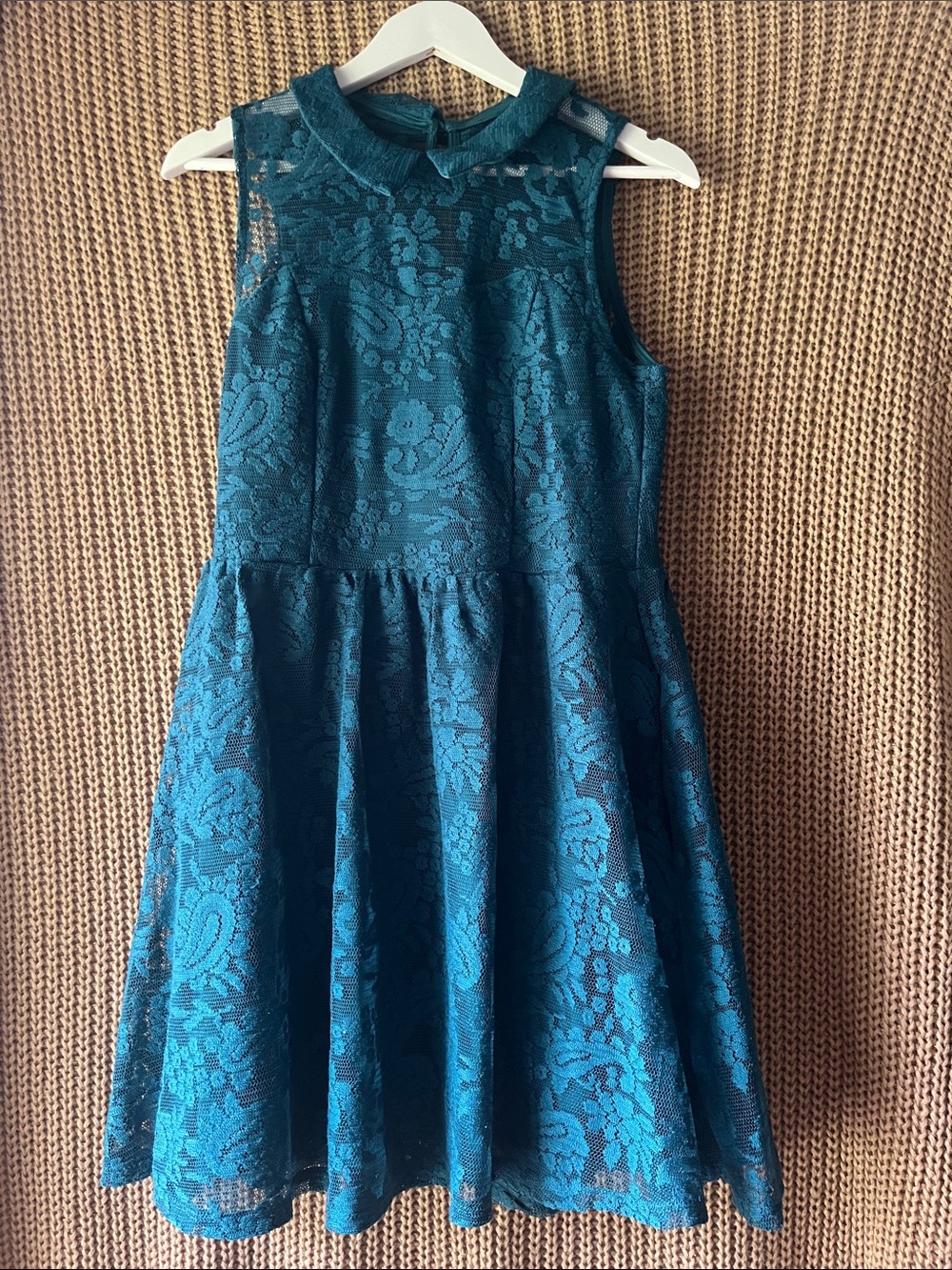 Xhilaration Teal Lace Fit-and-Flare Dress with Peter Pan Collar